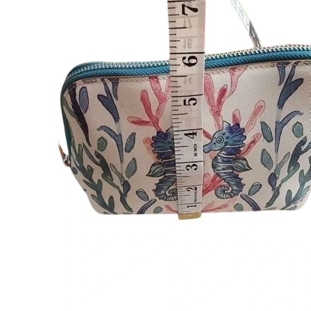 Brighton Seahorse Coastal Coated Canvas Cosmetic Pouch Makeup Bag Blue Pink‎